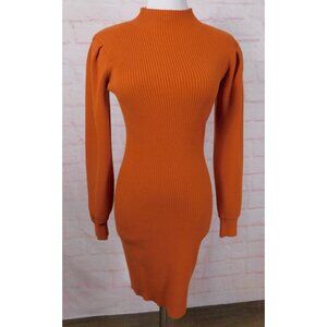 Rust Ribbed Knit Bodycon Sweater Dress Small Long Sleeve Mock Neck Fall